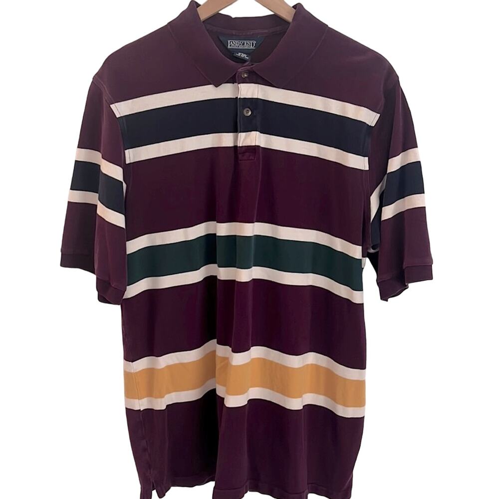 VTG Lands End Mens Colorblock Polo Shirt XL Short Slv 80s Dadcore Funky Retro